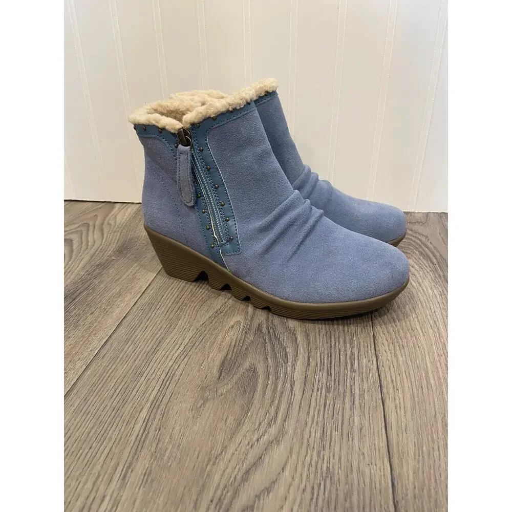 Skechers Jumper Sweet Stud Bootie Women's 6.0 Blue Wedge Studded Suede NEW